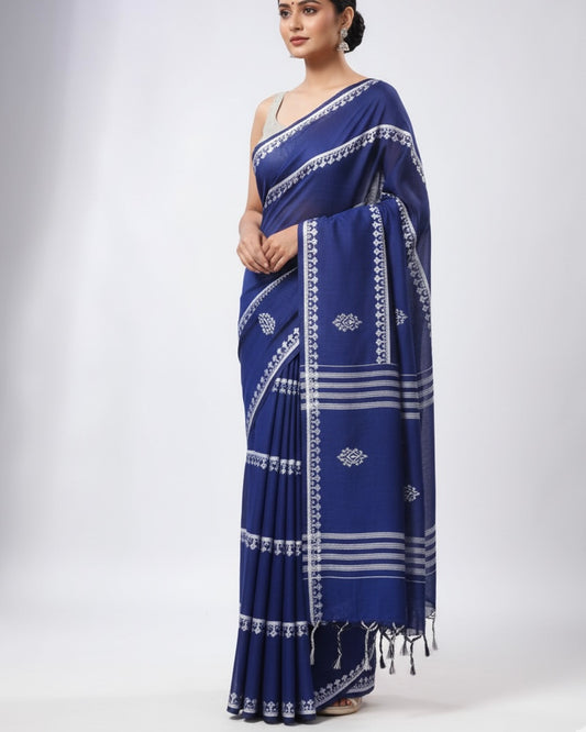 Beautiful Royal Saree with White Borders and Motifs with blouse