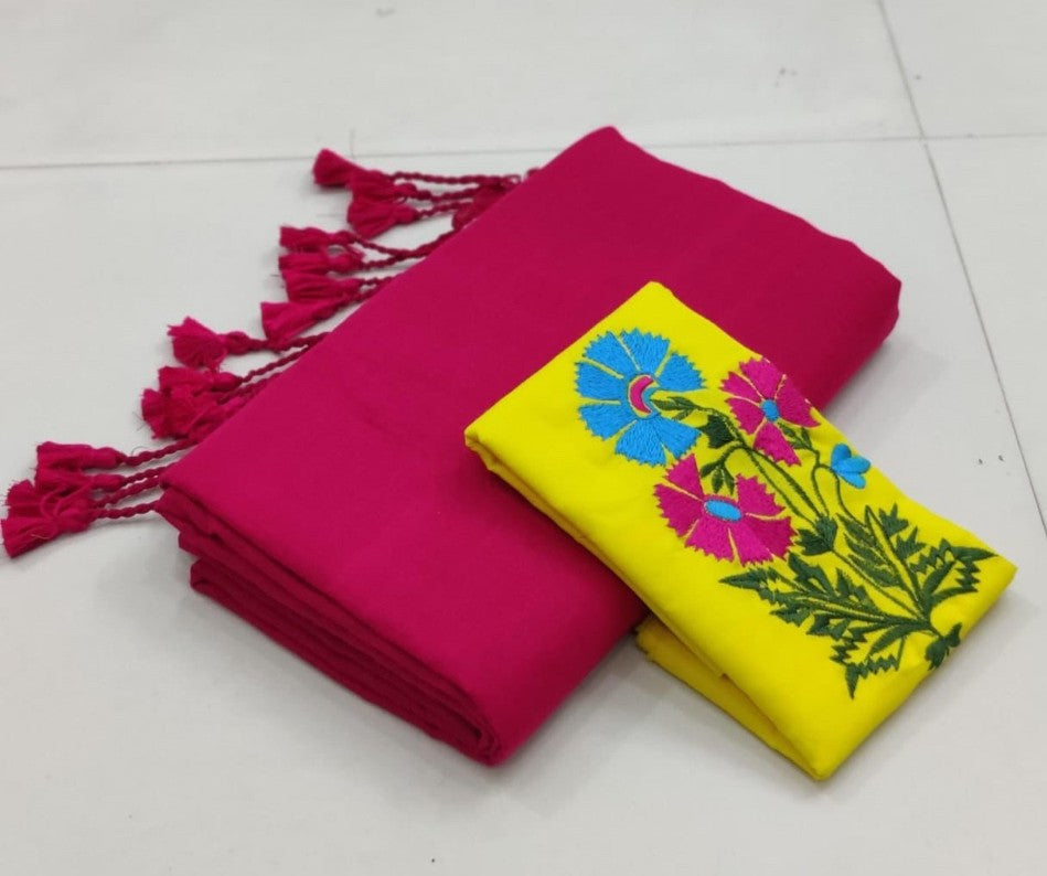 Rangrez Bengali Blossom (Pink body + Yellow embroidery blouse) 👇